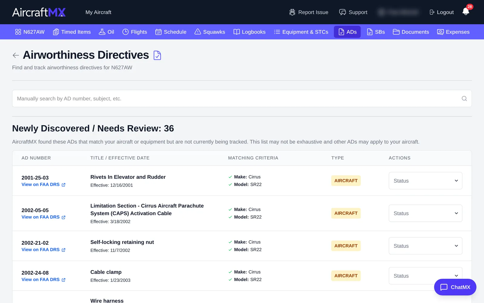 Airworthiness Directives page