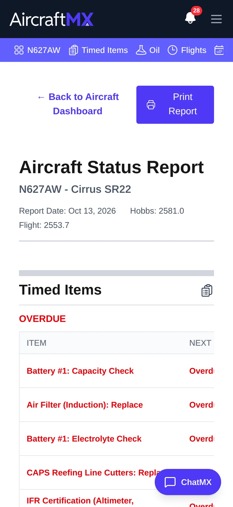 print a status report mobile 01