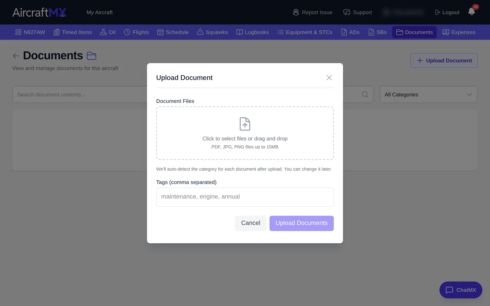 Upload Document dialog