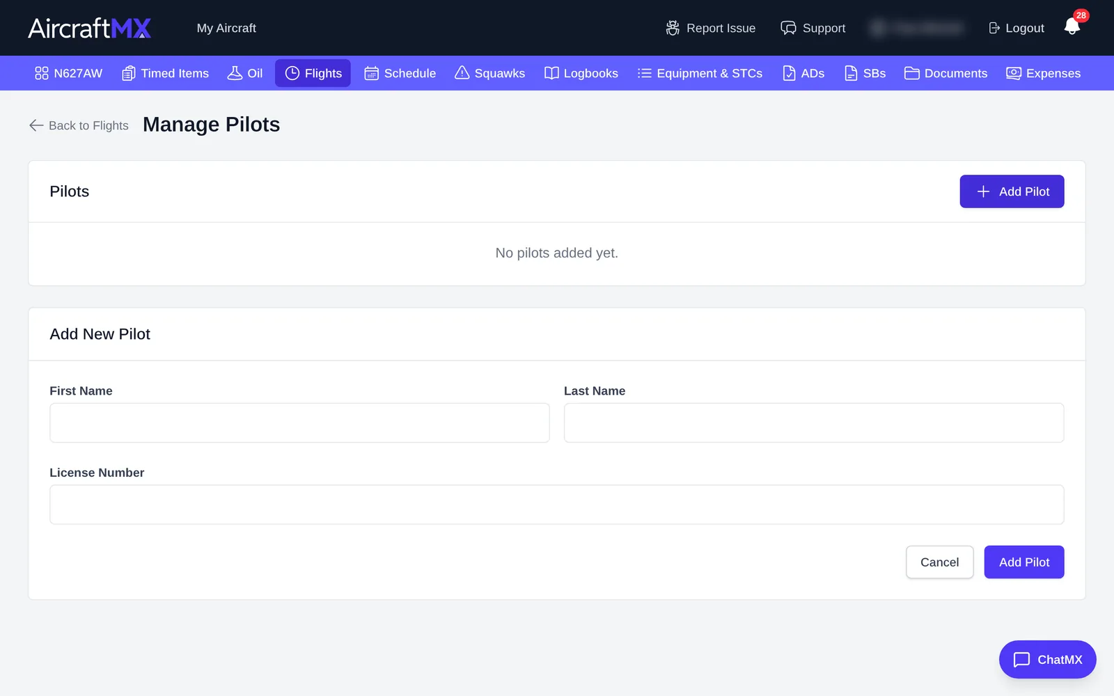 Add New Pilot form
