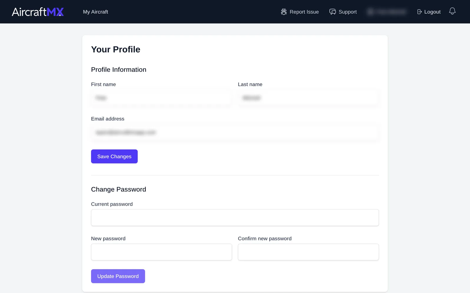 Your Profile: Profile Information and Change Password