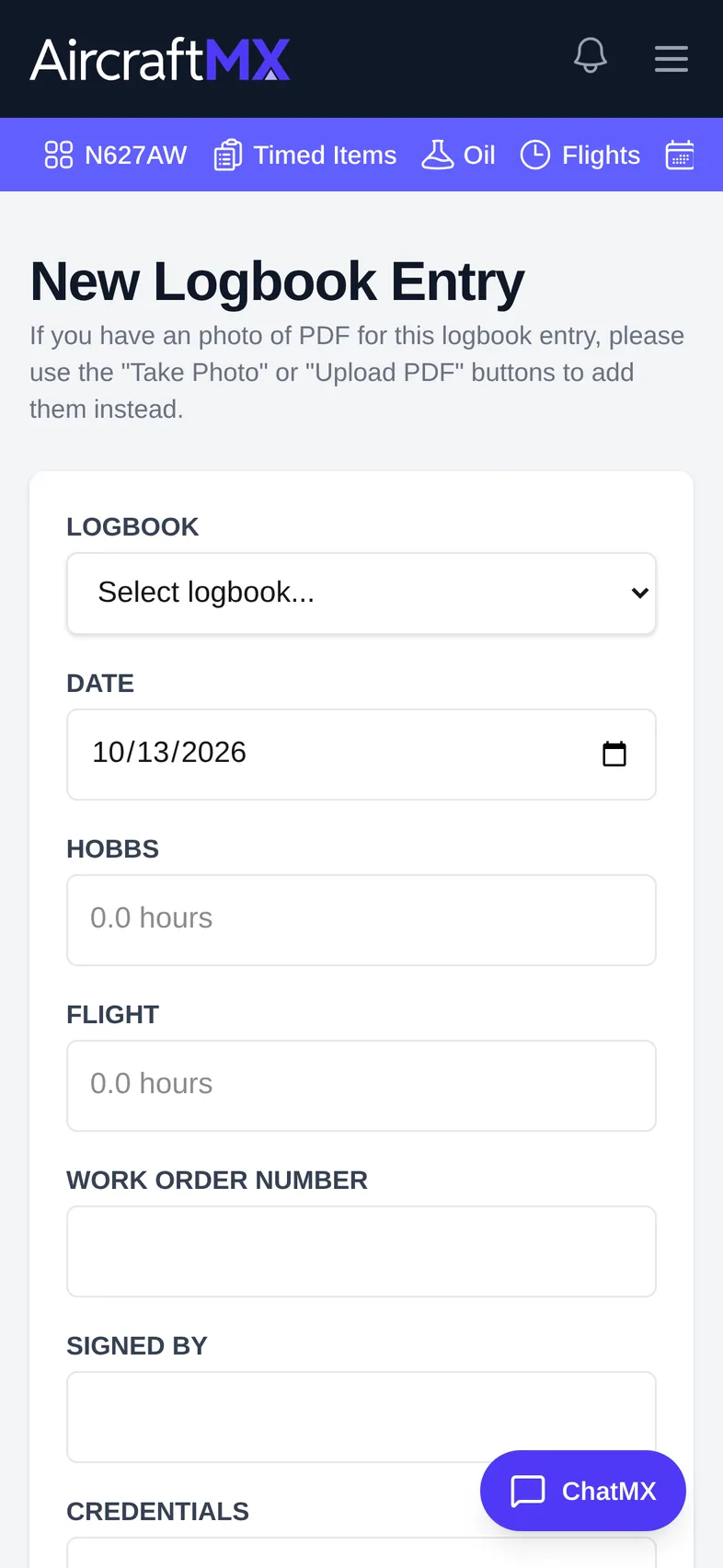 add a logbook entry manually mobile 02