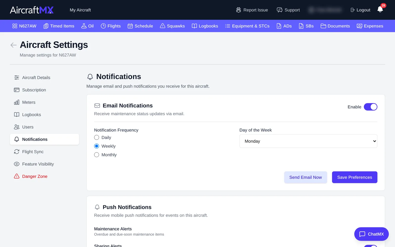 Email Notifications settings