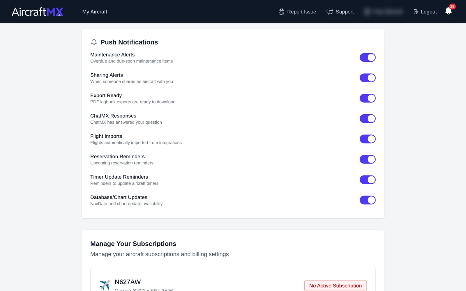 Push Notifications preferences
