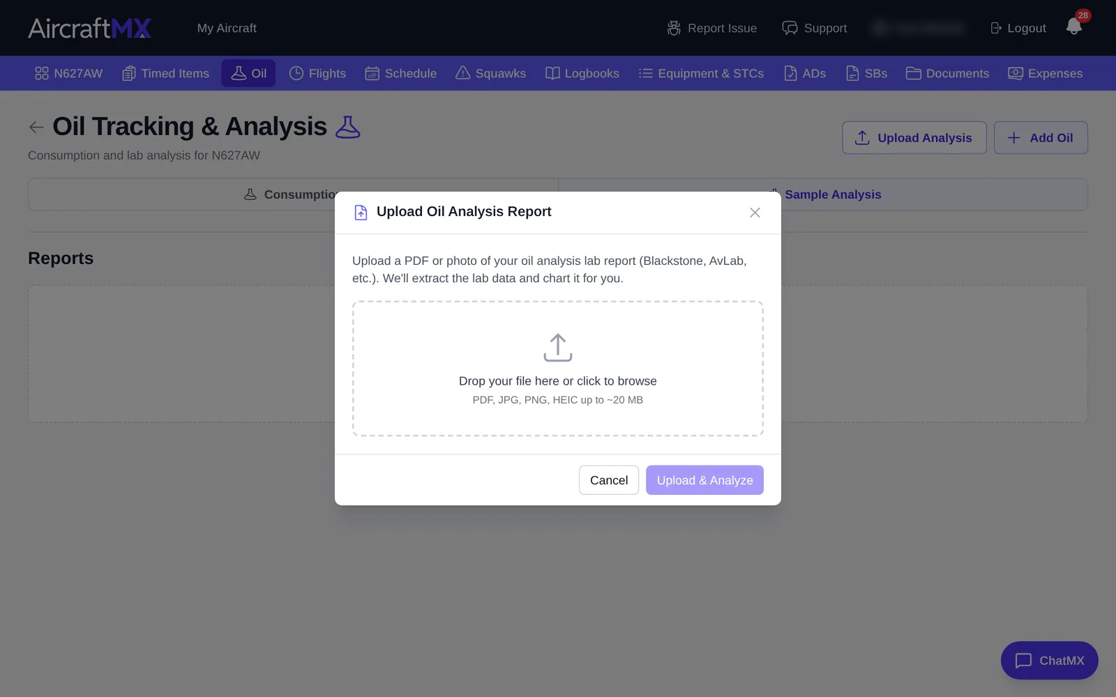 Upload Oil Analysis Report