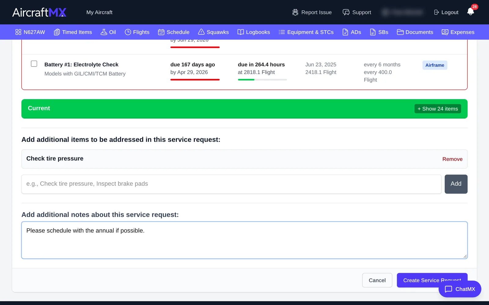 Service request details