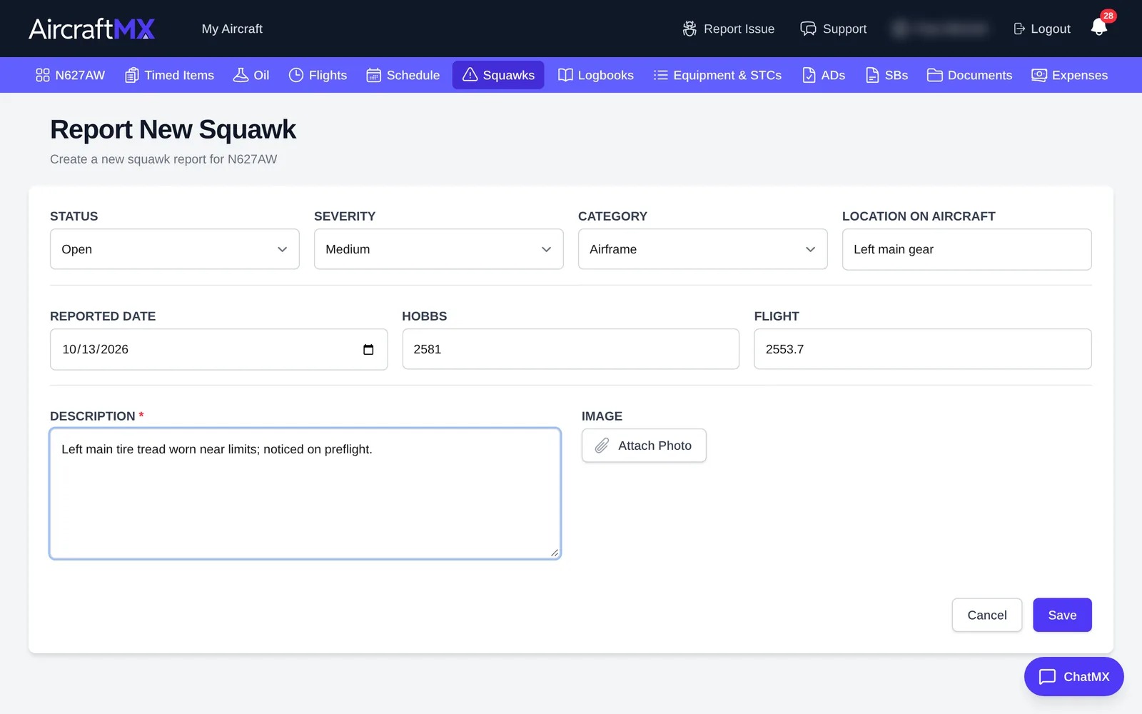 Report New Squawk form